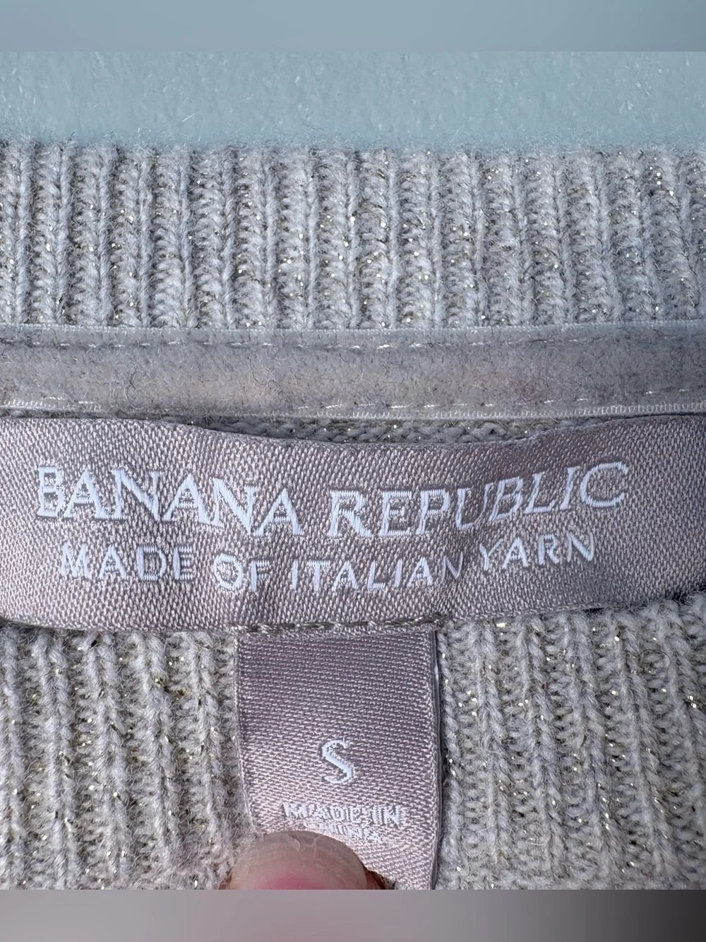 Banana Republic Metallic Shimmer Wool Blend Sweater Small S Oatmeal Beige Pleate